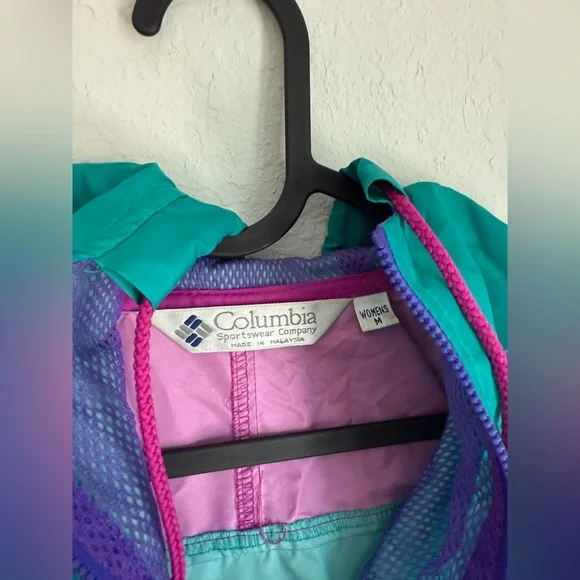 Retro Columbia windbreaker jacket - vintage 80s 90s neon colorblock track rain - Picture 3 of 9